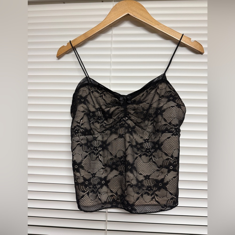 Wild Fable Cropped Tank Top Whimsigoth Lace Black Sheer Y2K Indie Sleaze